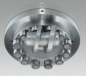 Silver metal fixture with cylindrical protrusions.