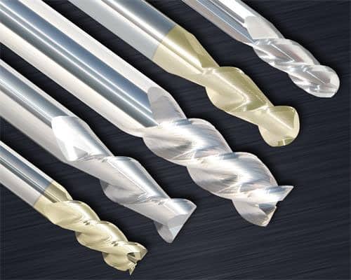 Various end mills with different types of cutting tools.