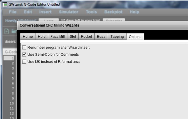 Conversational CNC options G-code editor interface
