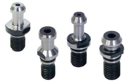Small metal parts with threaded ends and circular bases.