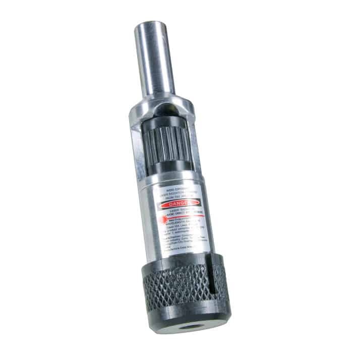 A cylindrical device with a silver metal body and a black textured base, featuring a long, thin protrusion at the top.