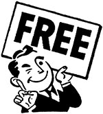A cartoon man in a suit holding a sign that reads "FREE".