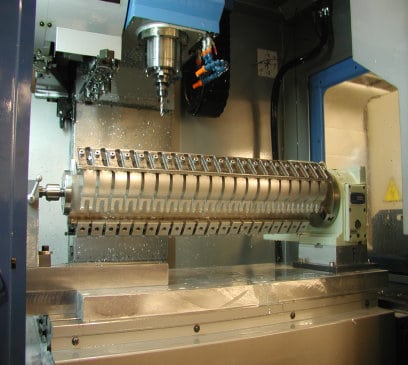 Fourth axis CNC milling fixture with detailed components.