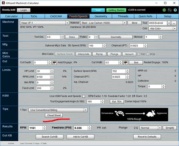 Screenshot of calculator tool with highlighted 'Cheat Sheet' button on gray background.