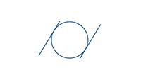 Blue line drawing of a circle with diagonal measuring line.