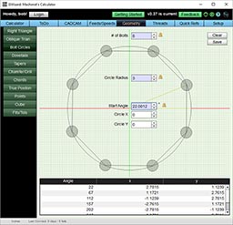 Bolt circle calculator tool screenshot.