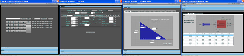 Machining calculators and tools on computer screen.