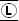 Black circle containing lowercase "L", thin white border.