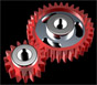 Interlocking metal gears.