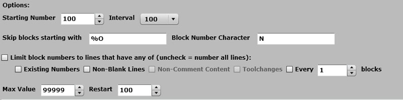 Machining user interface with form fields for renumbering blocks.
