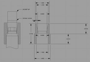 Technical diagram of a socket guide with precise measurements.