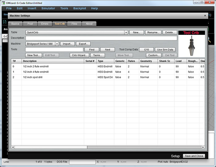Machining tool management interface on CNCCookbook.com.