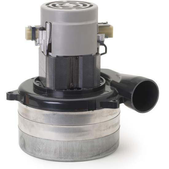 A vacuum motor with a cylindrical shape and a black and gray color scheme.