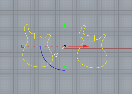 Computer-aided design CAD image of a guitar body template on graph paper.