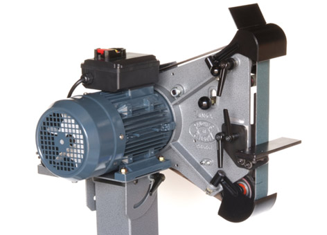 Gray metal machine with a large blue motor.