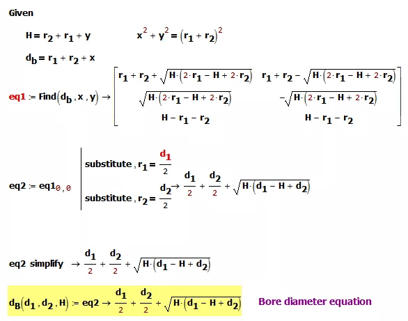Mathematical equation for calculating cylinder bore diameter on white background.