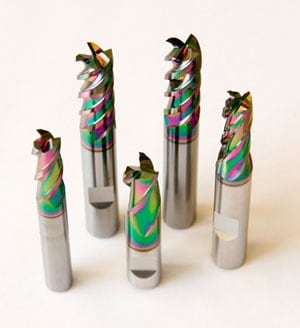 Metal cutting tools with diamond-like carbon coating used in metal fabrication machining applications.