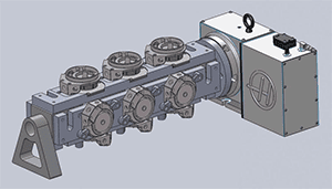 Mechanical component with gray background and metal details.