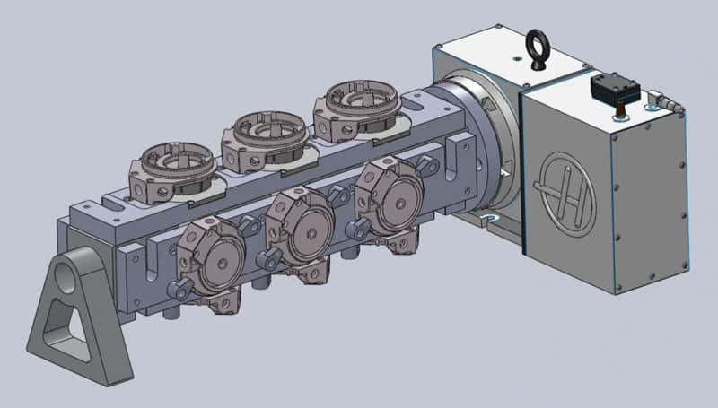 A 3D rendered image of a VMC tombstone with four spindles.