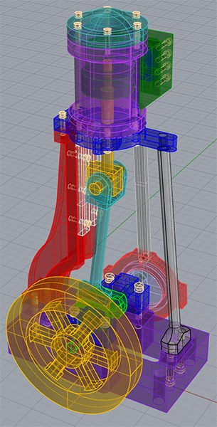 Cylinder assembly of a steam engine, showing metal components and mechanical parts.
