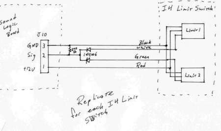 Detailed hand-drawn wiring schematic with various components labeled.