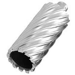 Silver metal tube with ridged edges.