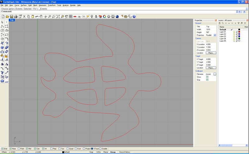 Screenshot of a computer program with a 3D model of a turtle in red on a gray background.