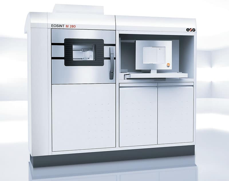 EOSINT M 280 metal 3D printing system with Selective Laser Melting (SLM) technology.