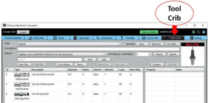Tool crib interface on computer screen with buttons and menus.