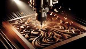 Large metal cutting tool with rotating cutting head and sparks.